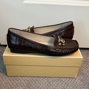 MICHAEL Michael Kors Chocolate Moccasins with Croc Embossing